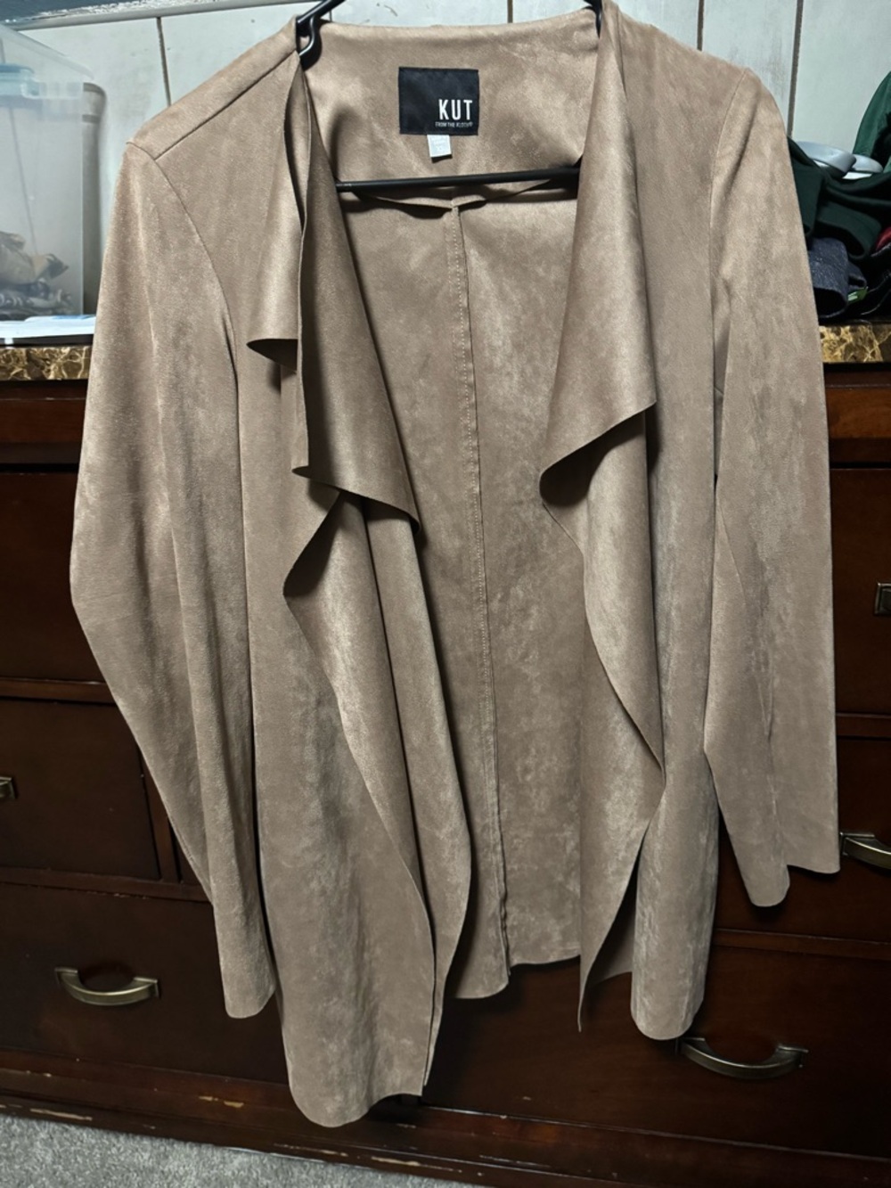 Taupe Drape Front Suede-Look Jacket